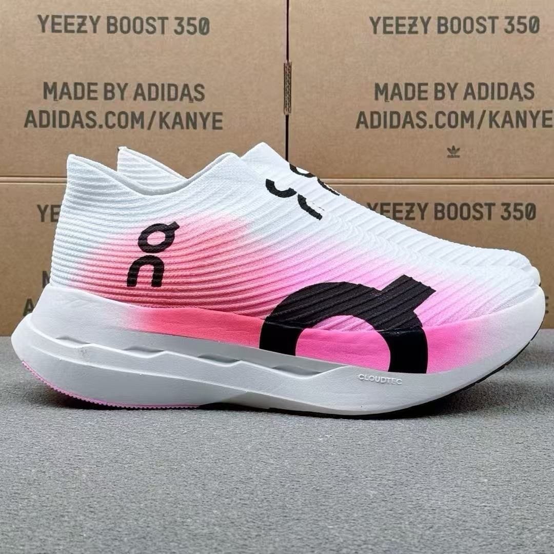 On Cloudboom Strike LS White and Raspberry