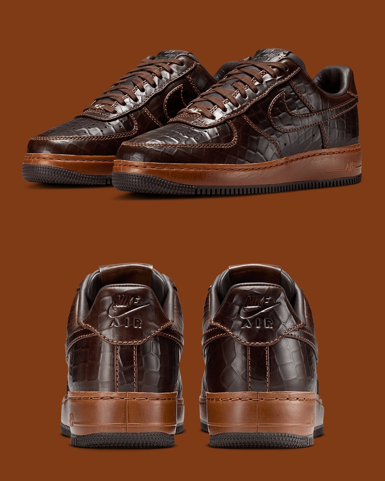 Nikee Airforce 1 Low Fauna Brown Croc - Image 4